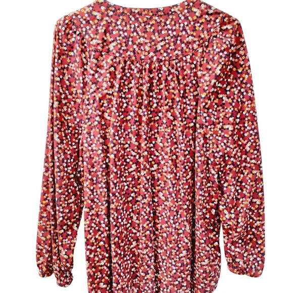 Old Navy Blouse Womens Size XL Red Floral Print Pullover V-Neck Long Sleeve - Picture 2 of 4